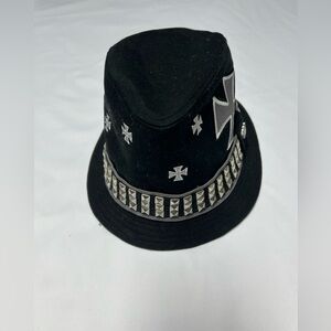 VTG Peter Grimm Iron Cross Studded Black Fedora Hat 90's Y2K RARE HARD TO FIND